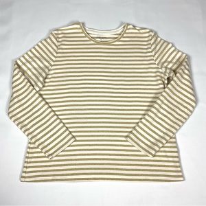 Laura Scott Womens L cream & metallic gold stripe long sleeve knit shirt top